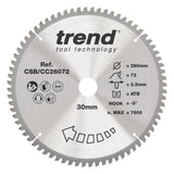 Trend 260mm x 30mm x 72T Fine Cut Off Mitre Saw Blade