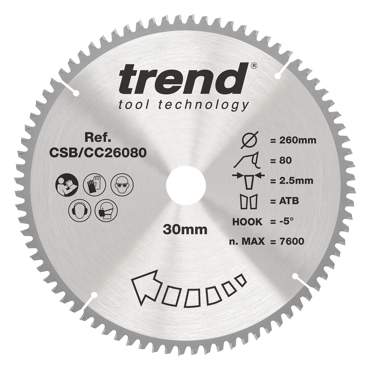 Trend 260mm x 30mm x 80T Fine Cut Off Mitre Saw Blade