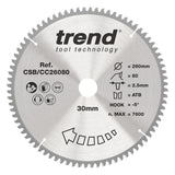 Trend 260mm x 30mm x 80T Fine Cut Off Mitre Saw Blade