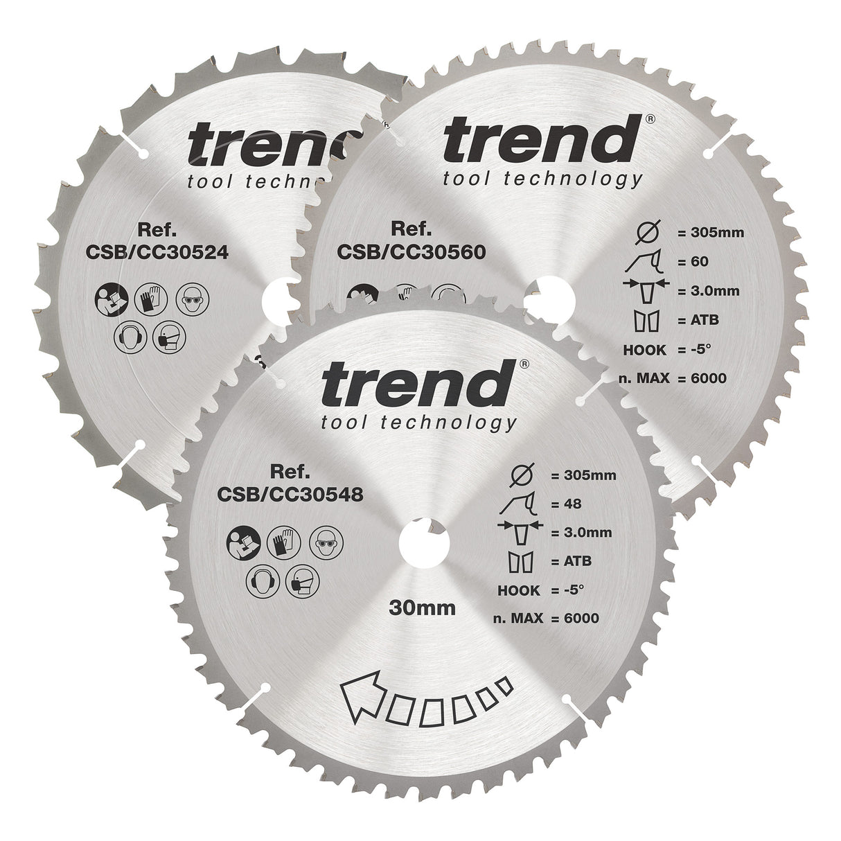 Trend 3-Piece 305mm x 30mm x 24/48/60T Wood Mitre Saw Blade Set