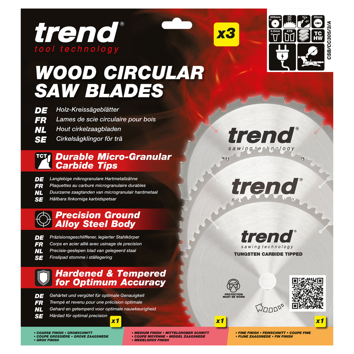 Trend 3-Piece 305mm x 30mm x 24/48/60T Wood Mitre Saw Blade Set