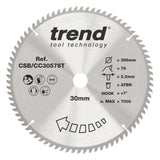 Trend 305mm x 30mm x 78T Fine Cut Off Cordless ATBR Mitre Saw Blade