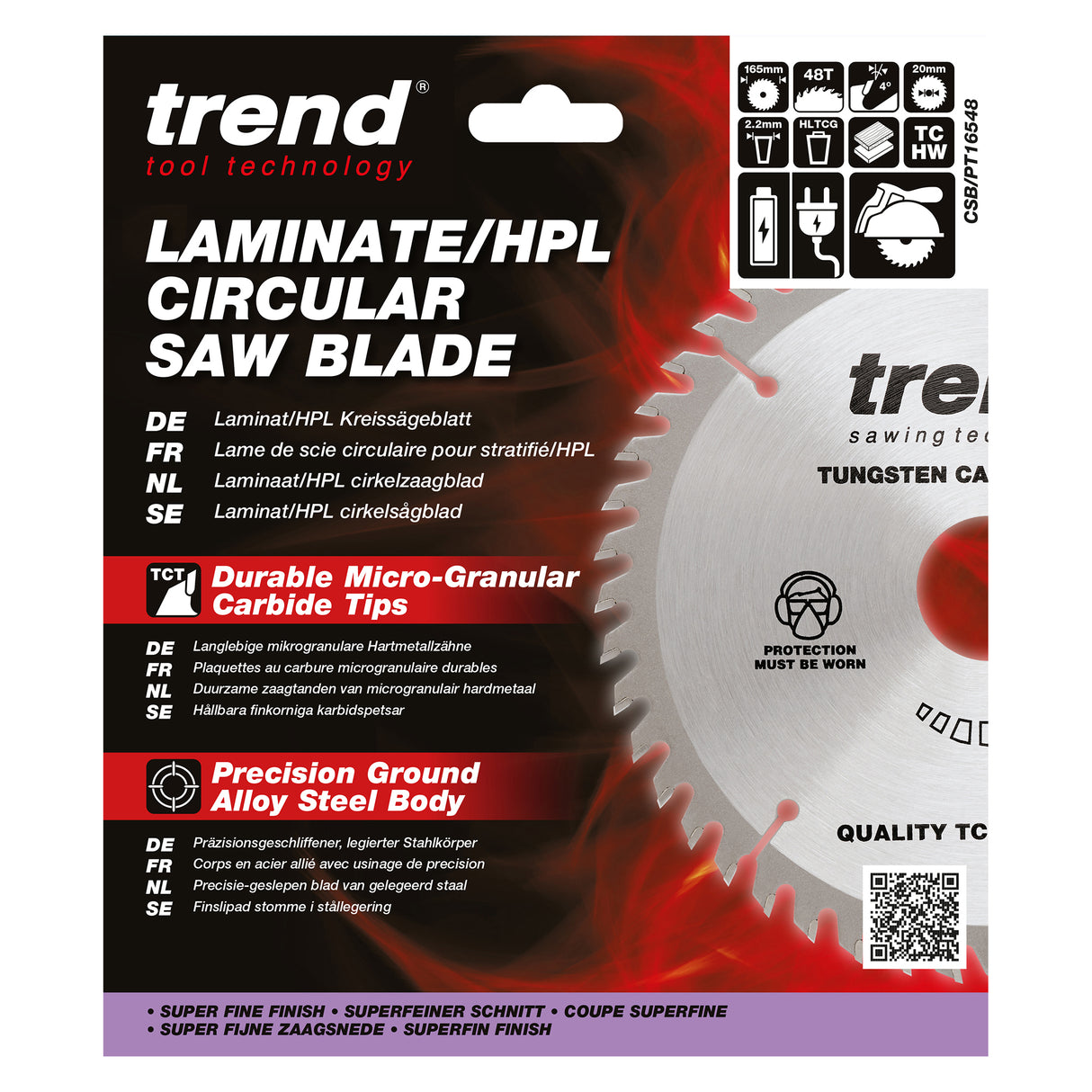 Trend 165mm x 20mm x 48T Laminate/HPL Circular Saw Blade