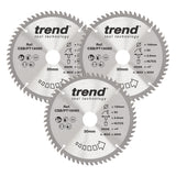 Trend 3-Piece 190mm x 30mm x 60T Laminate/HPL Circular Saw Blade Set
