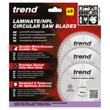 Trend 3-Piece 190mm x 30mm x 60T Laminate/HPL Circular Saw Blade Set