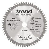 Trend 190mm x 20mm x 60T Laminate/HPL Circular Saw Blade