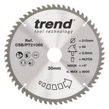 Trend 210mm x 30mm x 60T Laminate/HPL Circular Saw Blade