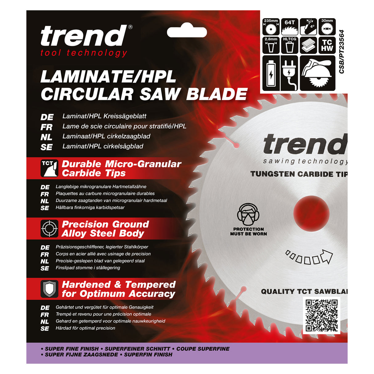 Trend 235mm x 30mm x 64T Laminate/HPL Circular Saw Blade