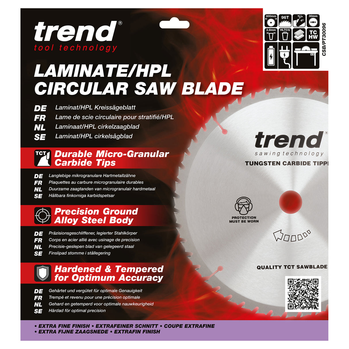 Trend 300mm x 30mm x 96T Laminate/HPL Circular Saw Blade