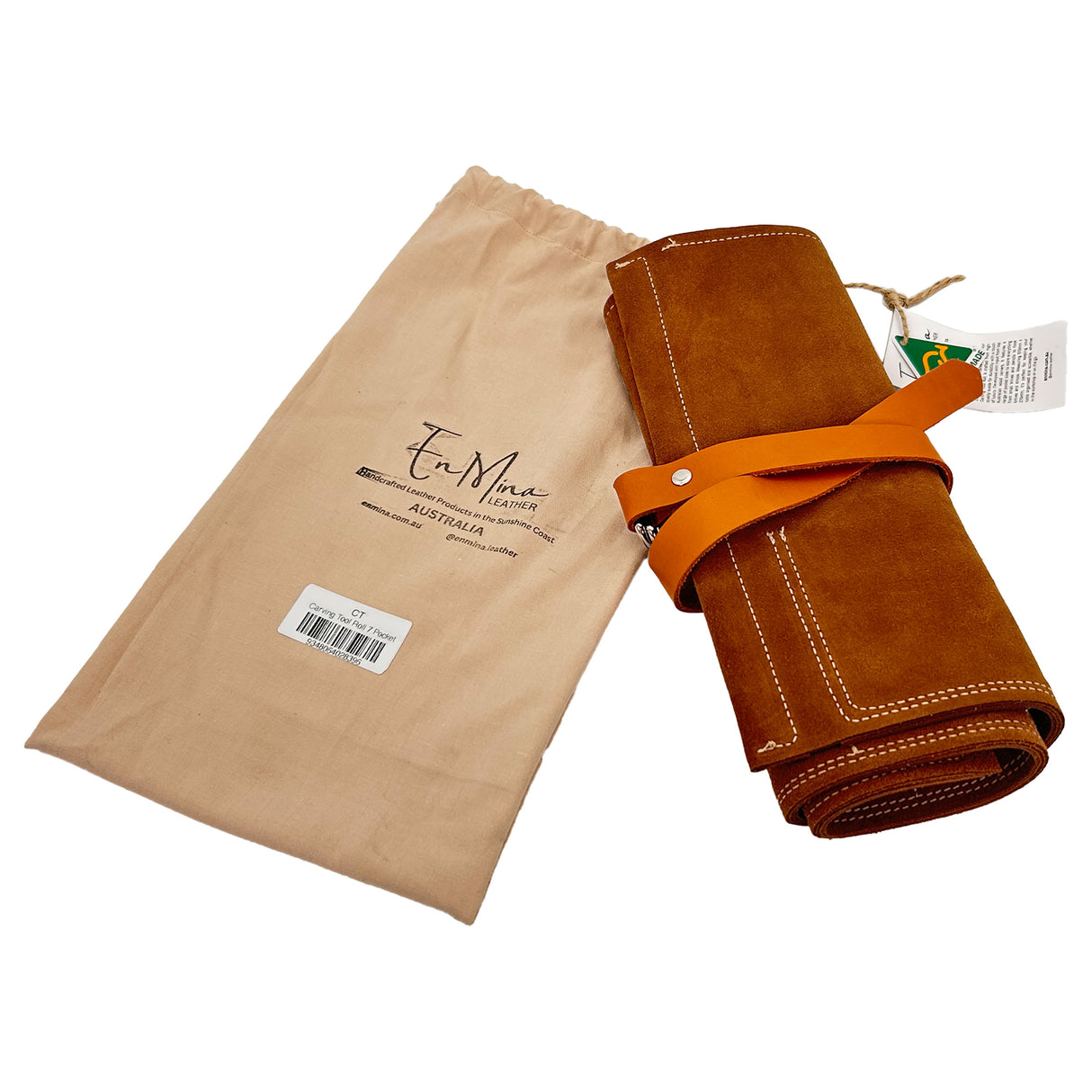 En Mina 7 Pocket Carving Tool Roll Tan Leather