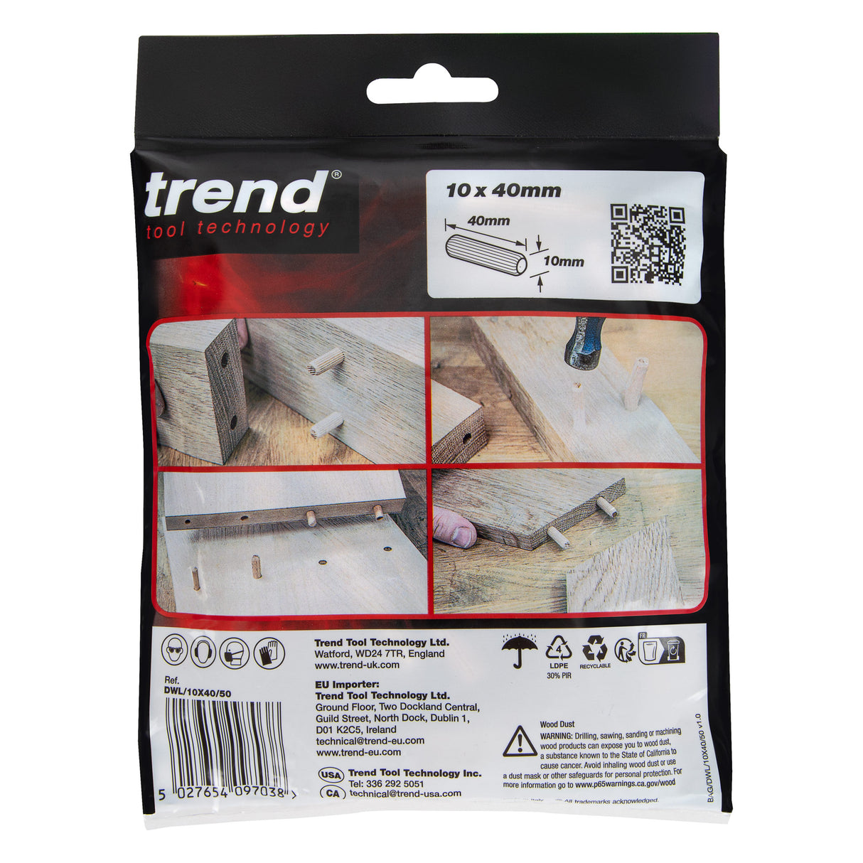 Trend 10 x 40mm Wooden Dowels