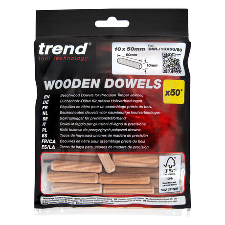 Trend 10 x 50mm Wooden Dowels
