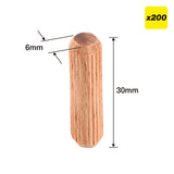 Trend 6 x 30mm Wooden Dowels Pack of 200