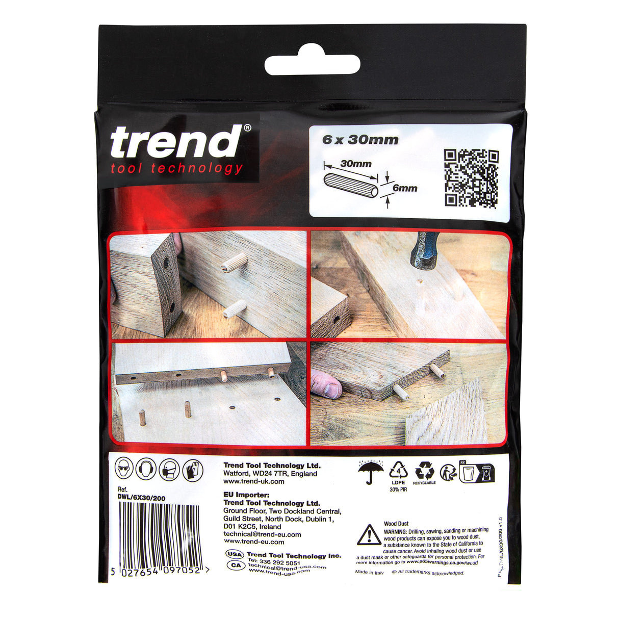 Trend 6 x 30mm Wooden Dowels Pack of 200