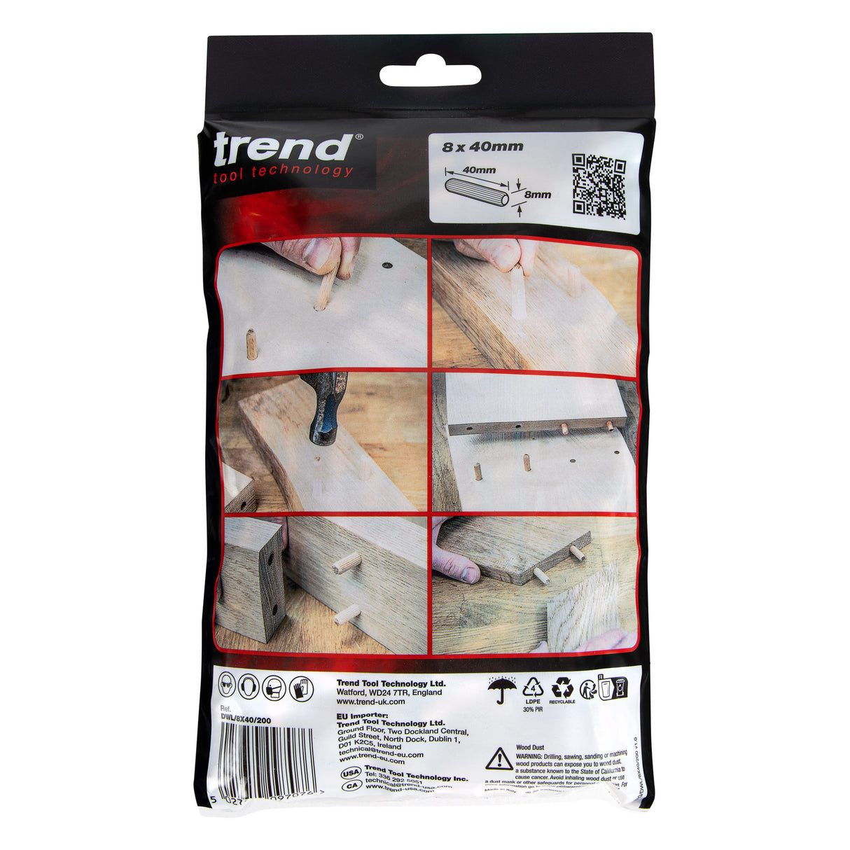 Trend 8 x 40mm Wooden Dowels