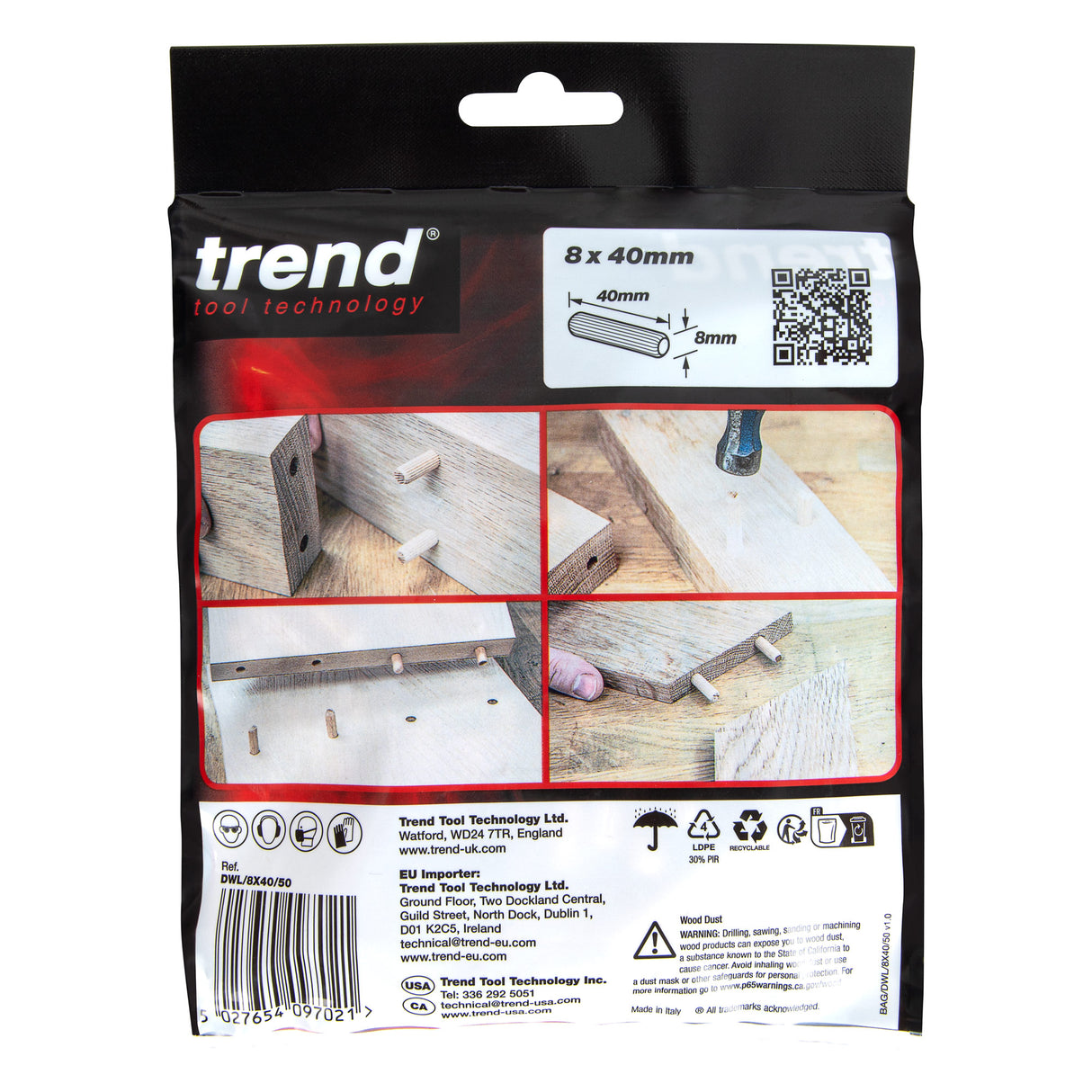 Trend 8 x 40mm Wooden Dowels