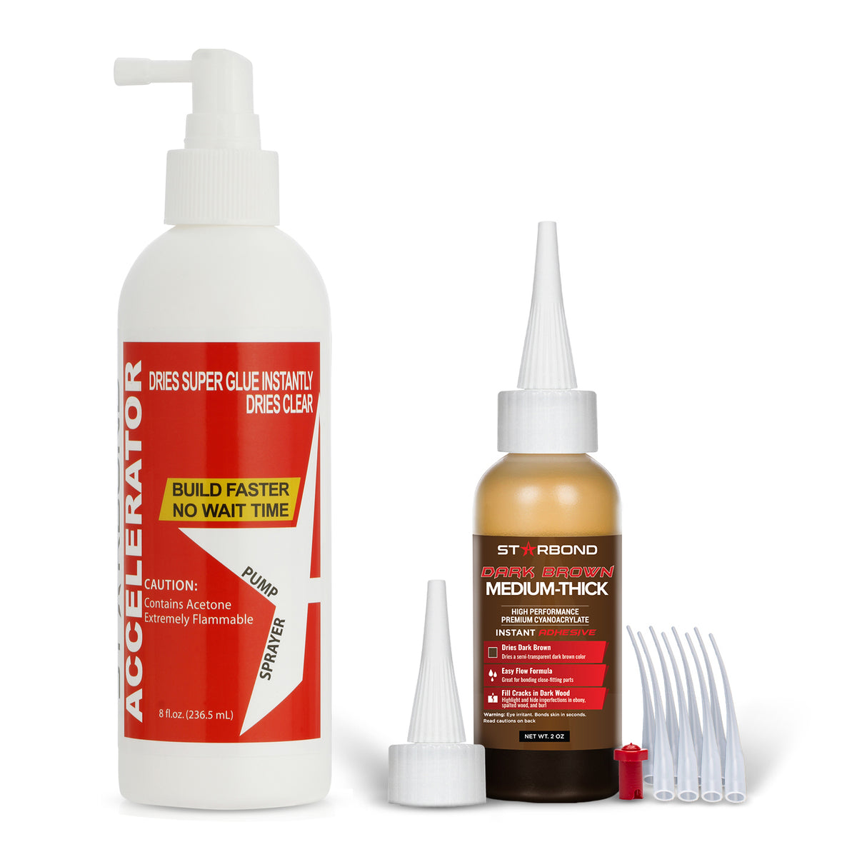 Starbond 2oz Dark Brown Medium-Thick CA Super Glue and 8oz Pump Accelerator Bundle