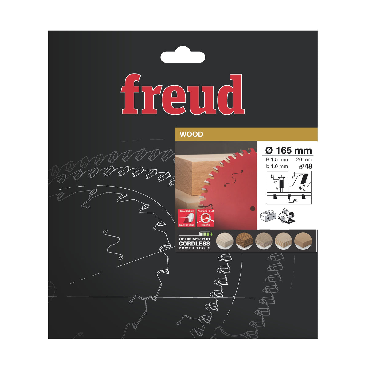 Freud 165 x 20 x 1.5 Thin Kerf Circular Saw Blades suits Cordless Handheld Power Saws