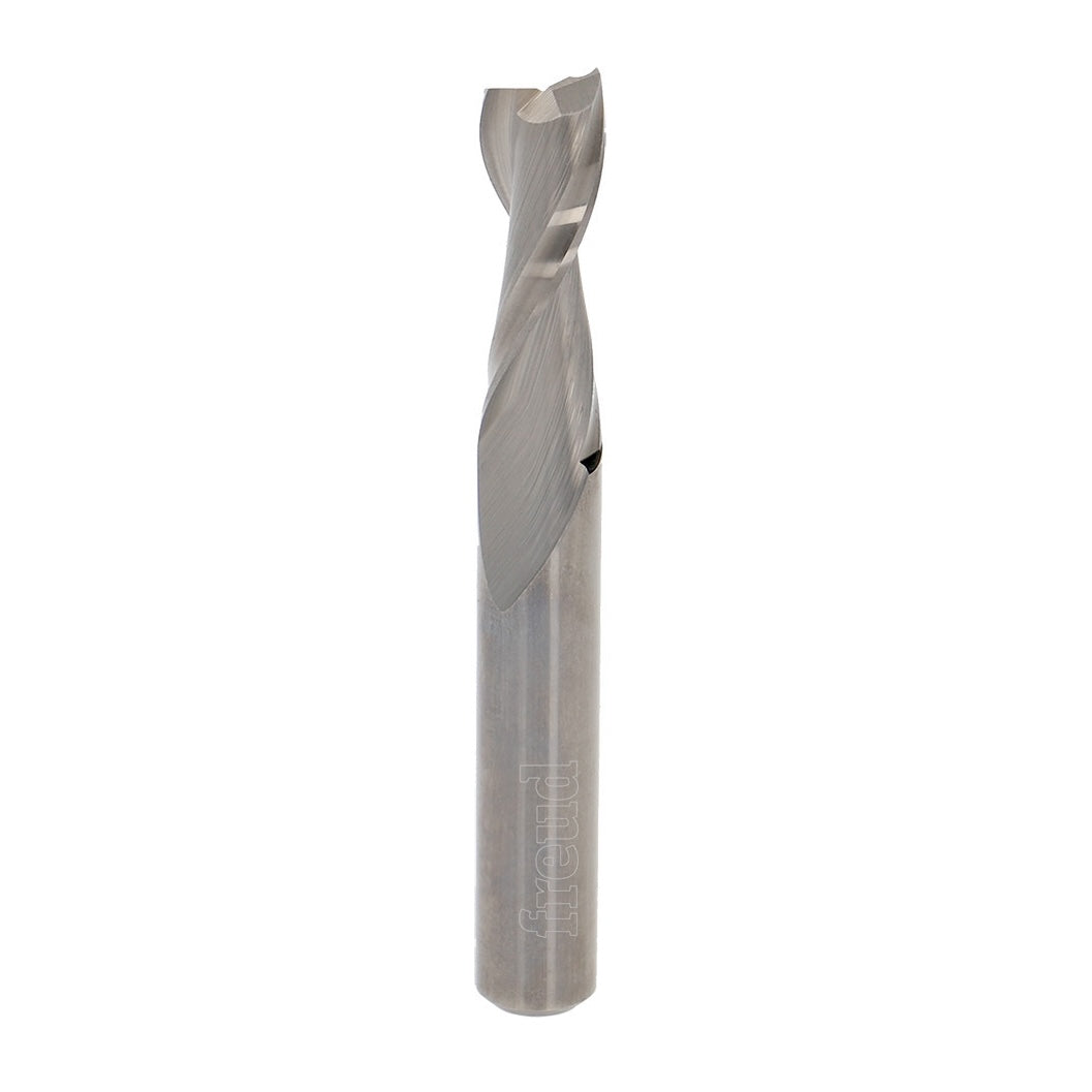 Freud Industrial Twin-Flute Spiral Upcut CNC Router Bit 3/8in Shank Solid Carbide in use on CNC machine