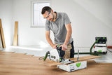 Festool TS 60K plunge cut saw with 100 Year Limited Edition Systainer and rail on workbench