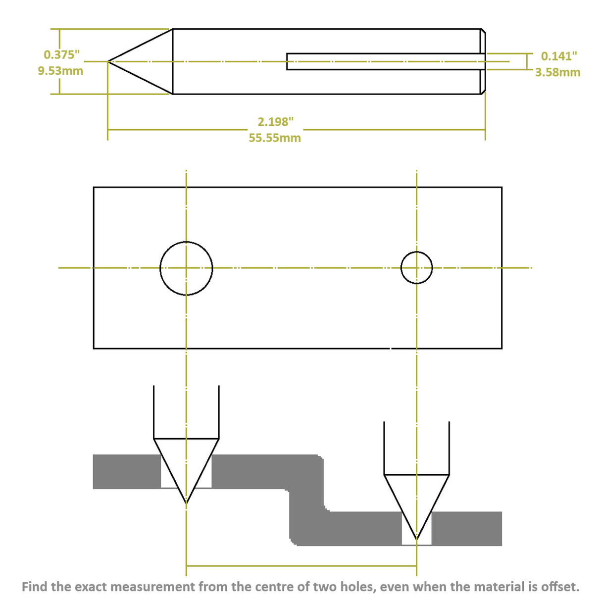 iGaging Vernier Caliper Centerline Gauge Attachment, measuring hole centre spacing with precision