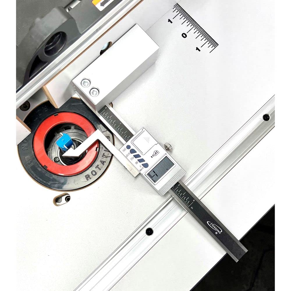iGaging Digital Height Gauge with Adjustable Blade, showing magnetic base and 152mm measuring capacity