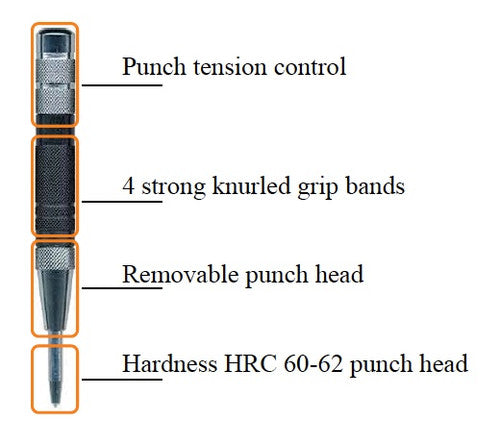 iGaging Heavy-Duty Centre Punch HSS with knurled bands for precise hole layout, stainless steel construction