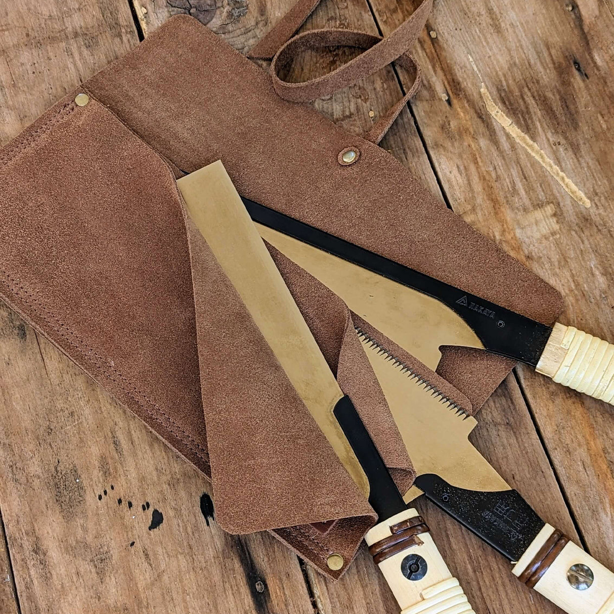 En Mina 3-Slot Japanese Hand Saw Roll Tan Leather