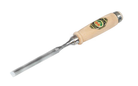 Kirschen Two Cherries 10mm Firmer chisel with a wooden handle on a white background