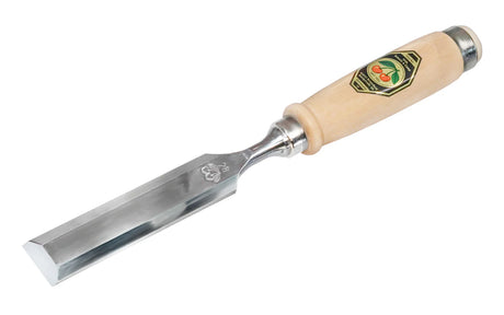 Kirschen Two Cherries 28mm Firmer chisel with a wooden handle on a white background