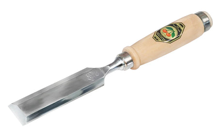 Kirschen Two Cherries 32mm Firmer chisel with a wooden handle on a white background