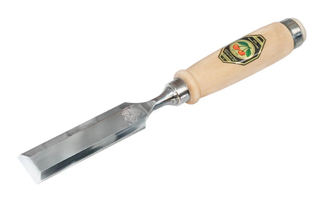 Kirschen Two Cherries 35mm Firmer chisel with a wooden handle on a white background
