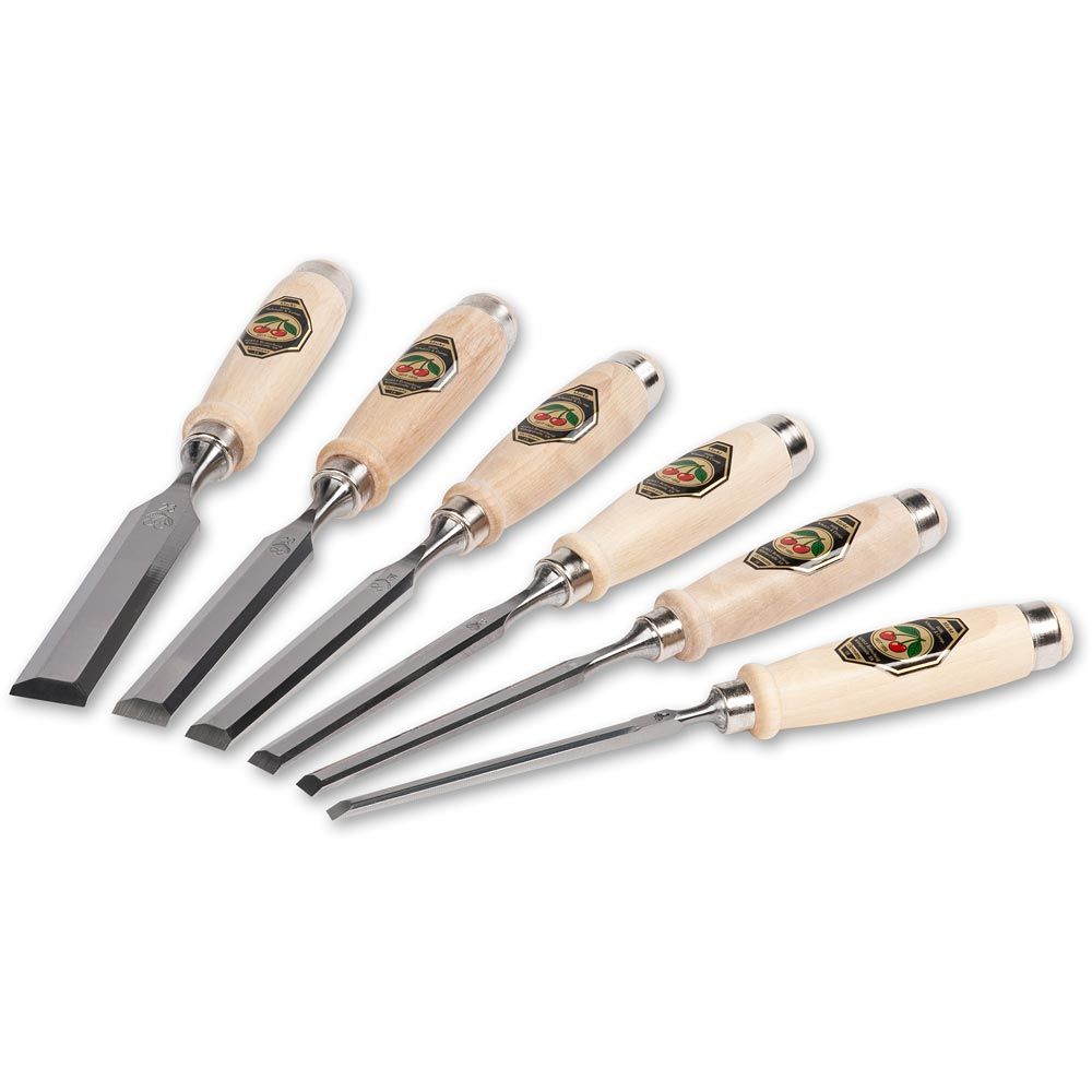Kirschen Two Cherries Firmer Chisels Bevel Edge Set of 6 with Wooden Handles in Wooden Case