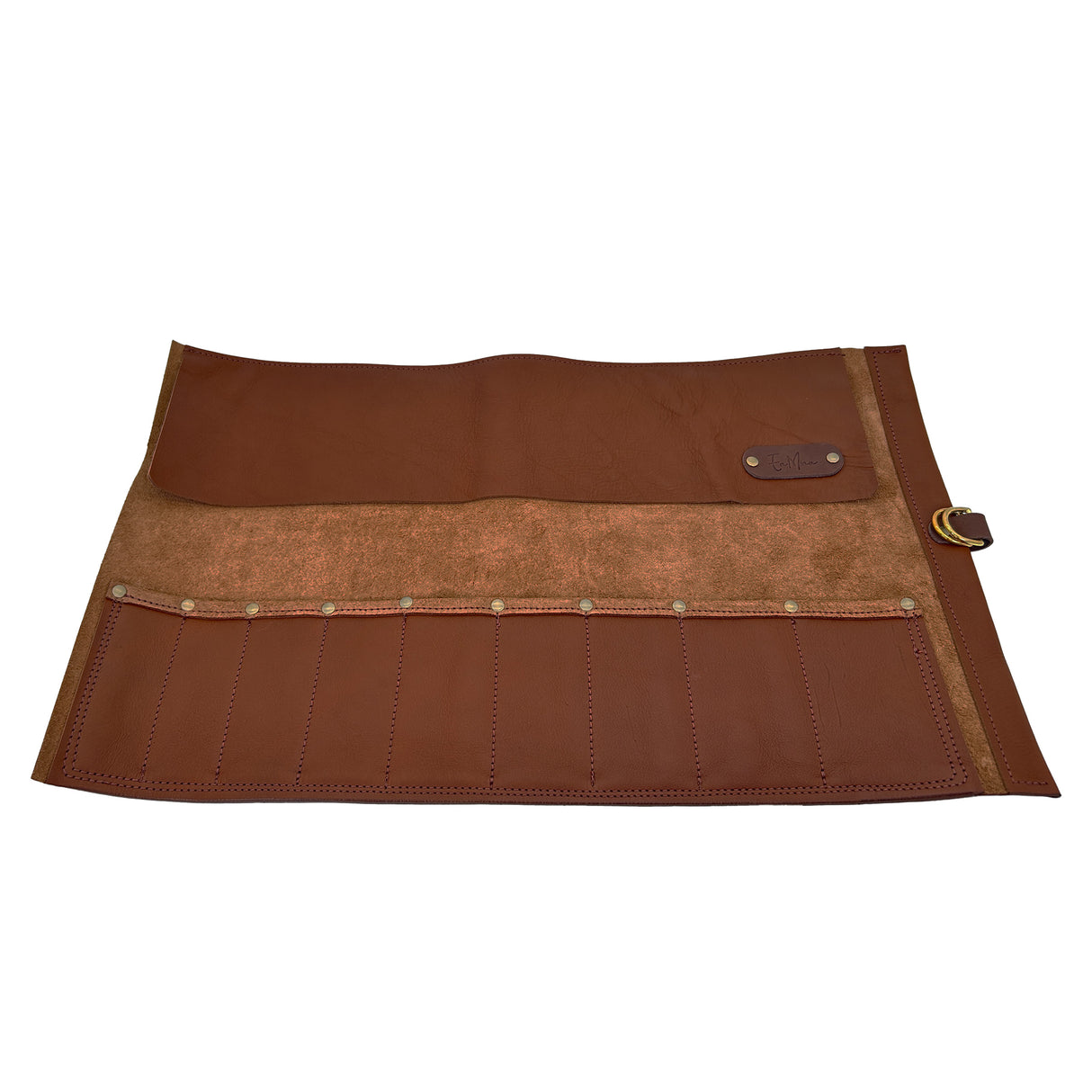 En Mina 9 Pocket Leather Chisel Roll Tan