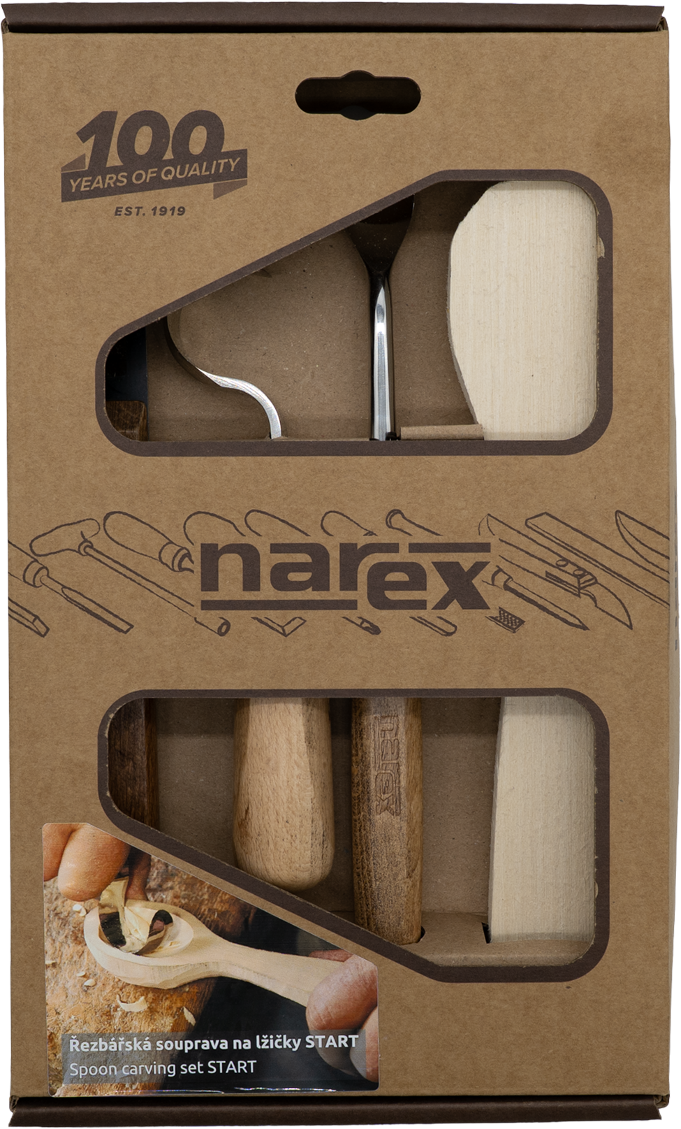 Narex Set of 4 Spoon Carving Tools Plus Spoon Blank