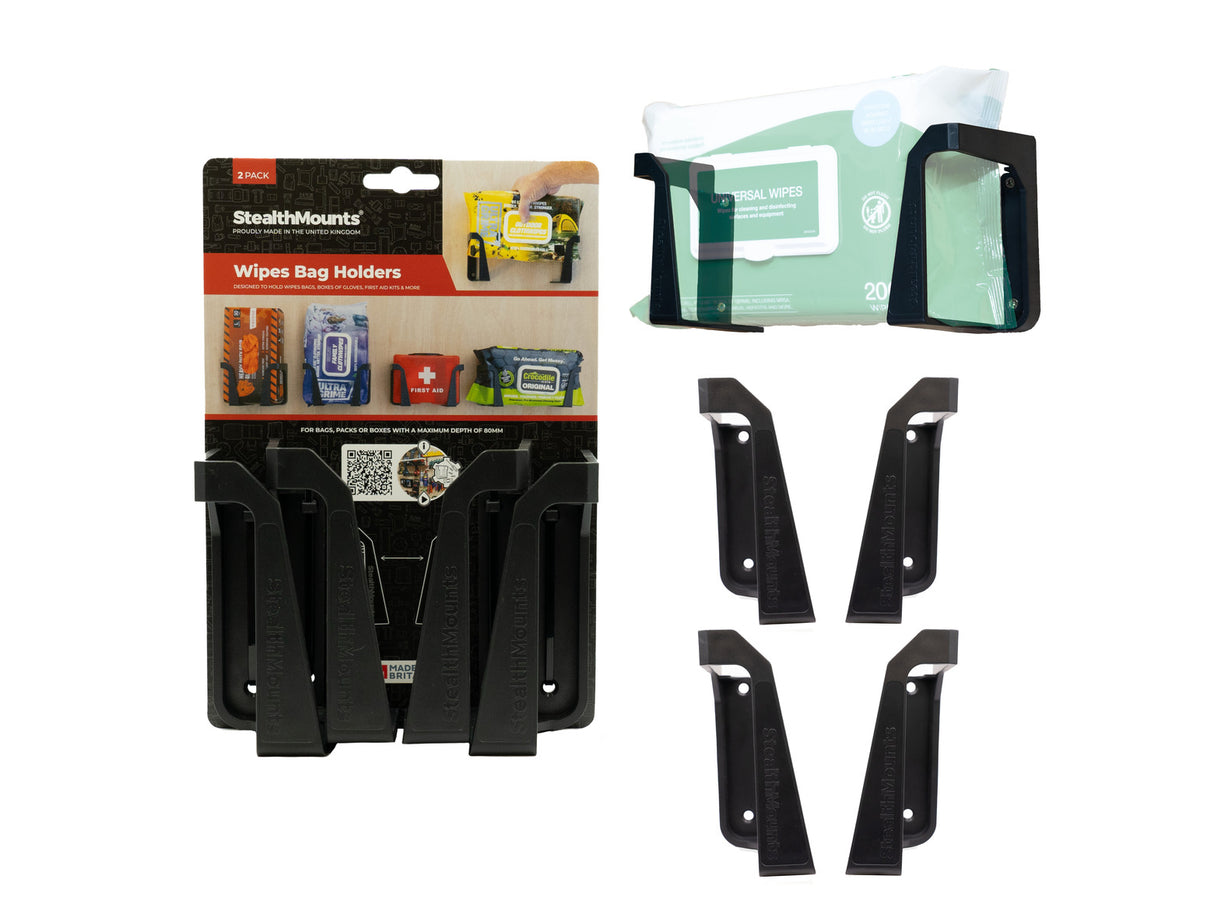StealthMounts Wall Mount for Wet Wipes Bag Holder Pack of 2 Black