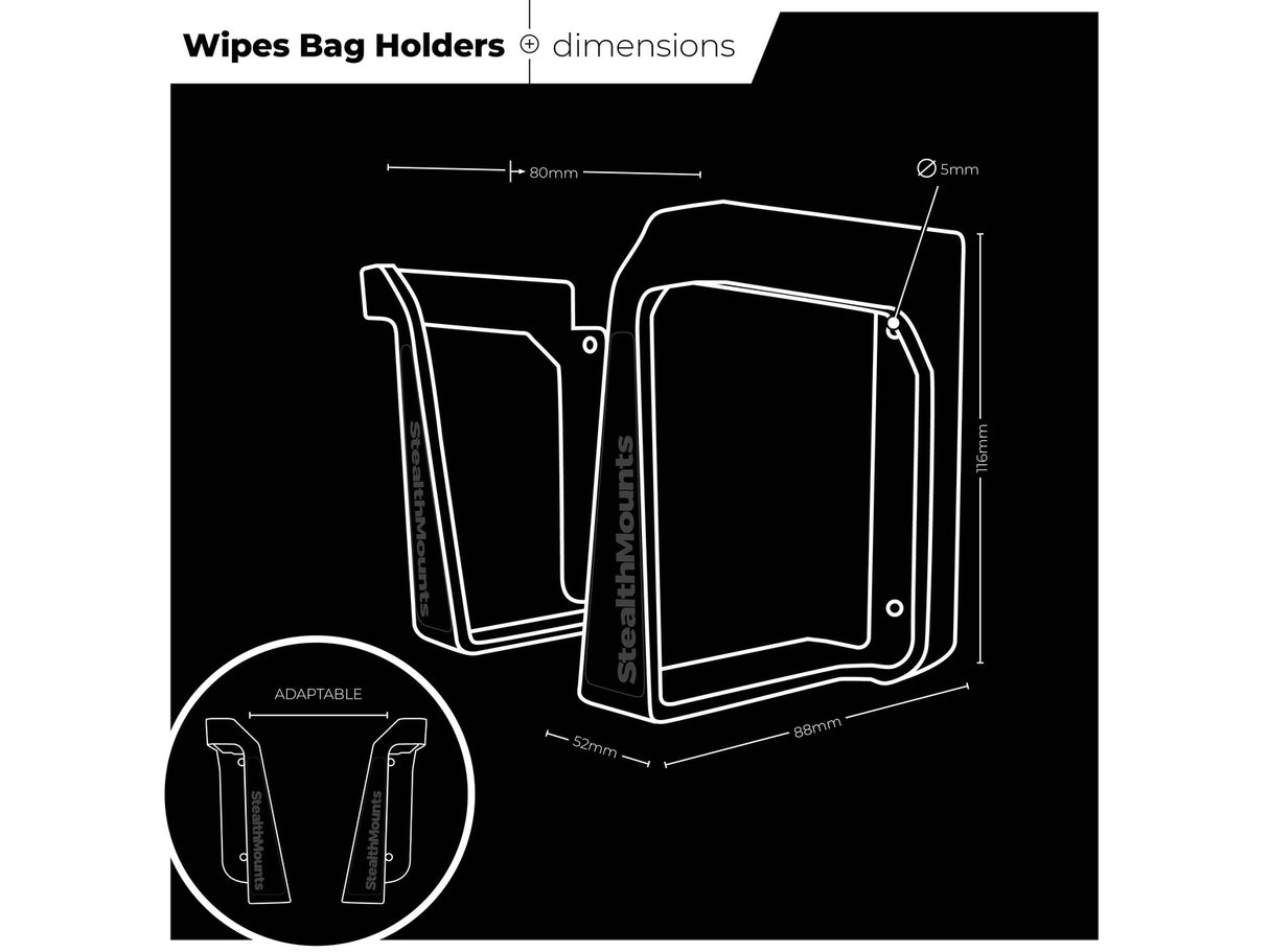 StealthMounts Wall Mount for Wet Wipes Bag Holder Pack of 2 Black