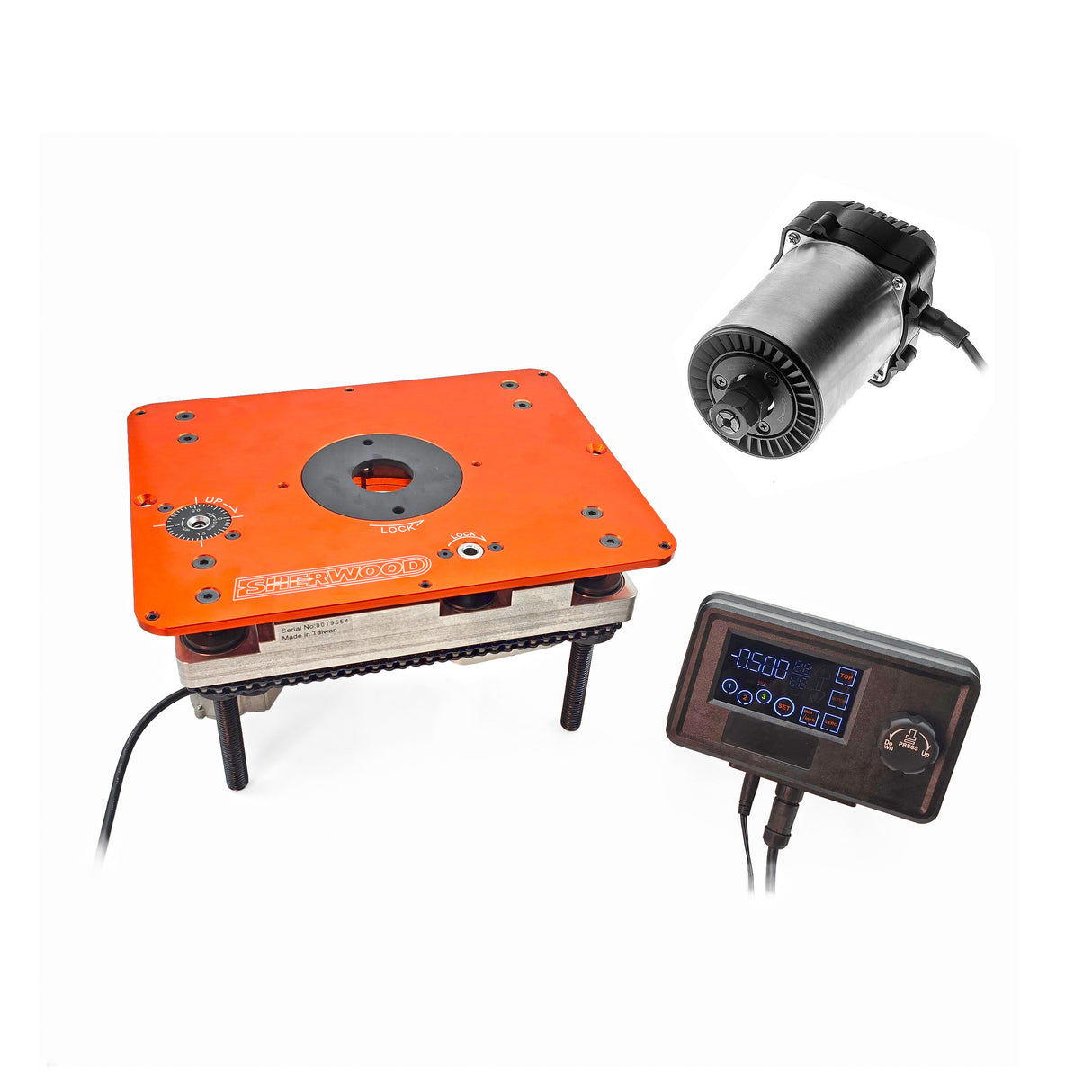 Sherwood Motorised DRO Router Lift & Mounting Plate with Round Body Router Motor 1800W