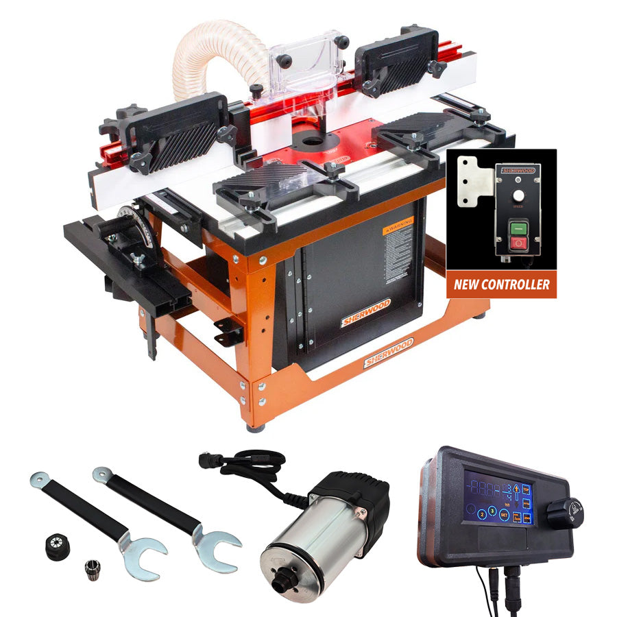 Sherwood Deluxe Benchtop Router Table MDF/Phenolic Top with Motorised DRO Router Lift & 1800W Round Body Motor