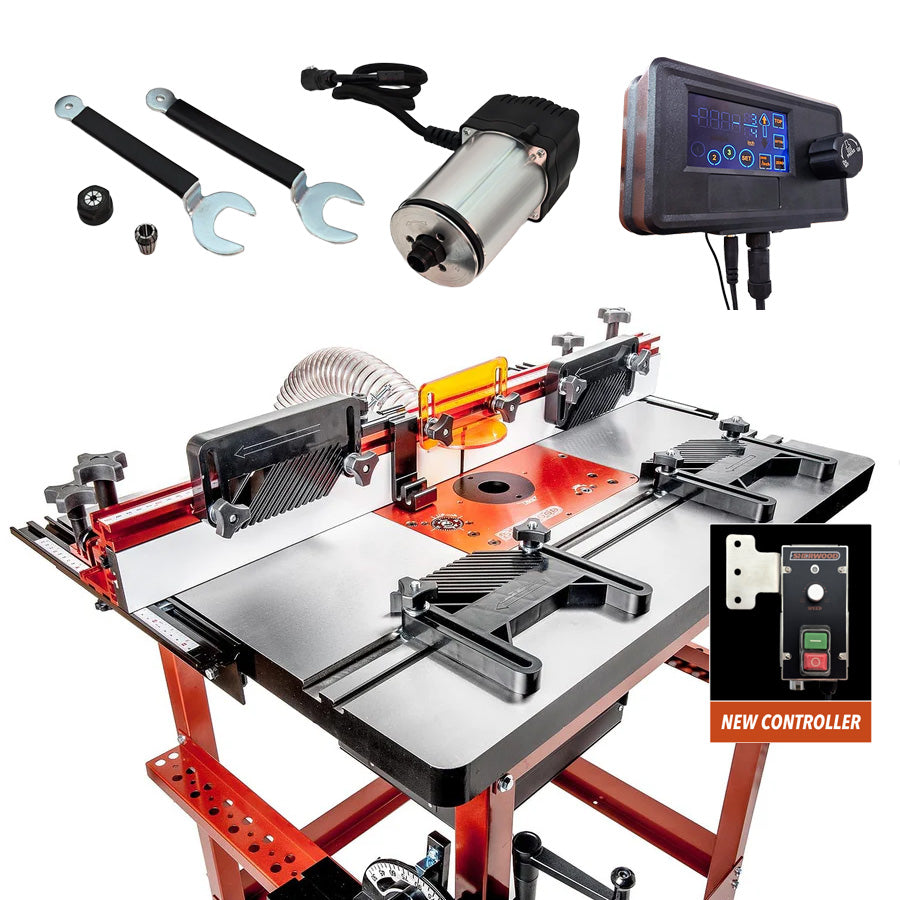 Sherwood Industrial Router Table Cast Iron Top with Motorised DRO Router Lift & 1800W Round Body Motor
