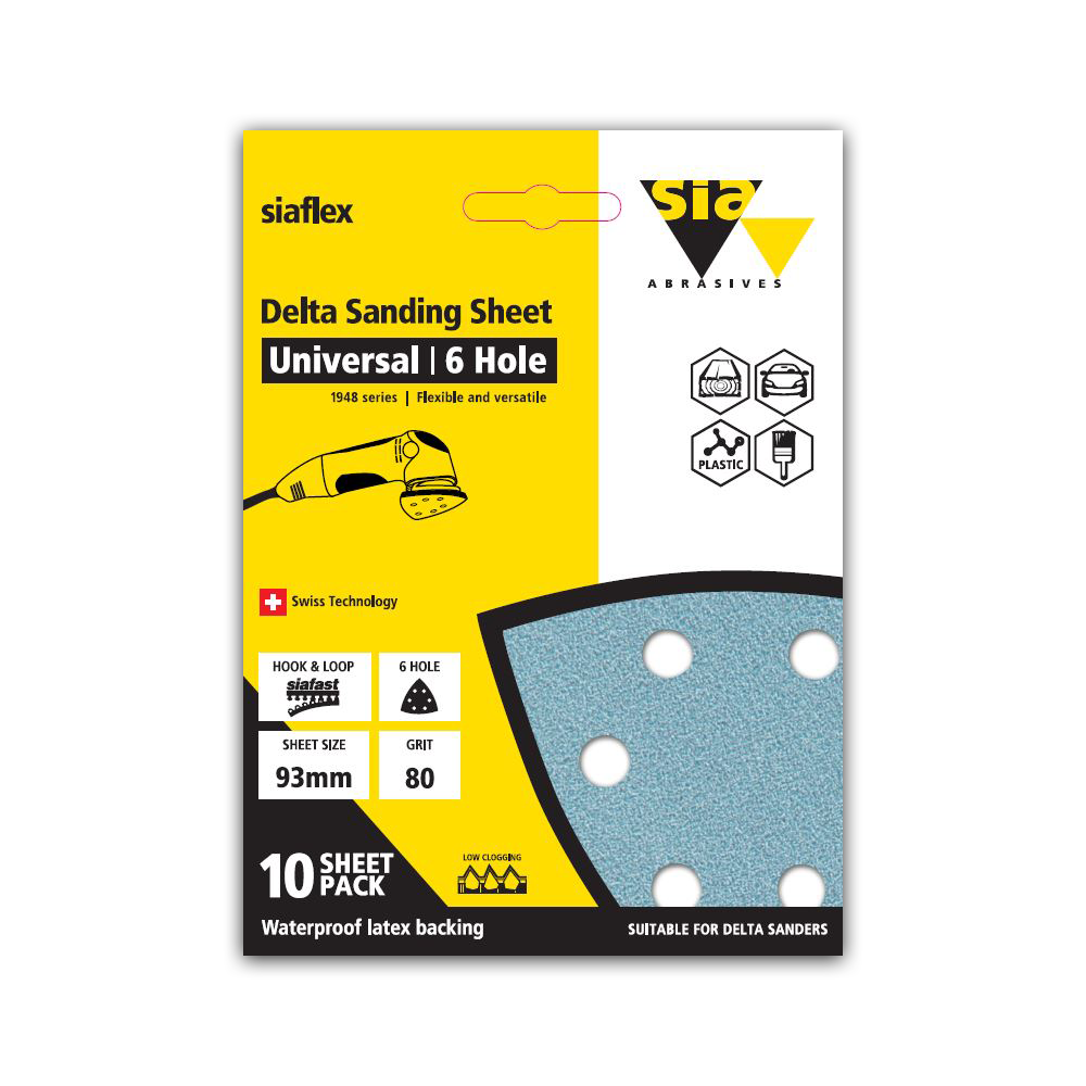 SIA Abrasives 1948 siaflex Delta Sanding Sheet 93 x 93mm 6-Hole Pack of 10