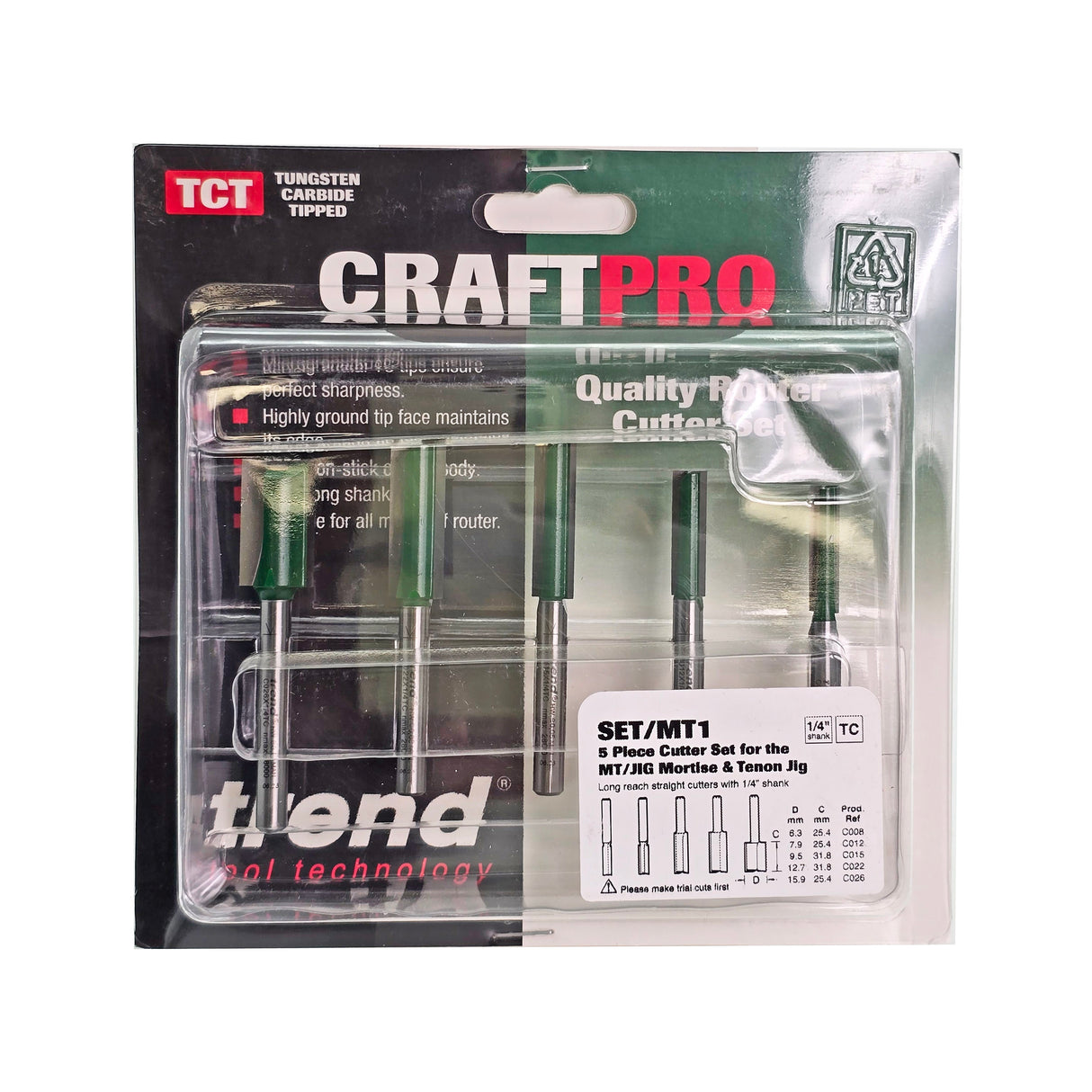 Trend CraftPro 1/4in Shank Straight Router Bits Set of 5 in Australian woodworking tools store