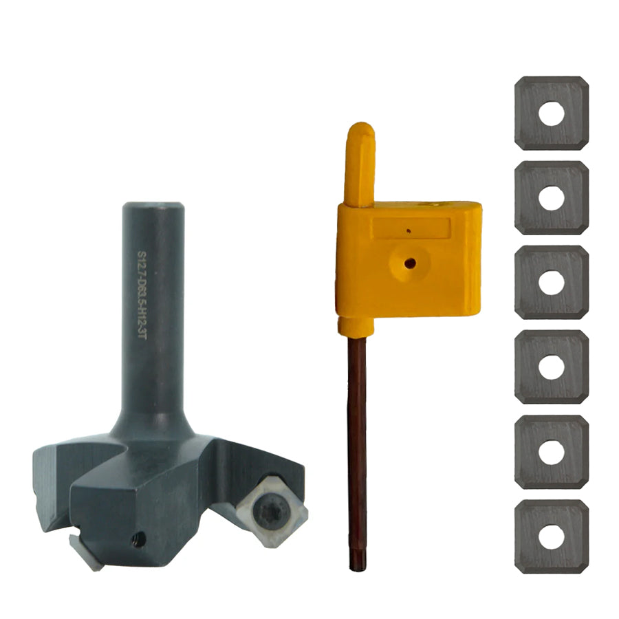 Torquata 3-Flute Surface Planing Carbide Insert Router Bit 63.5mm Diameter & Replacement Cutters 1/4in Shank