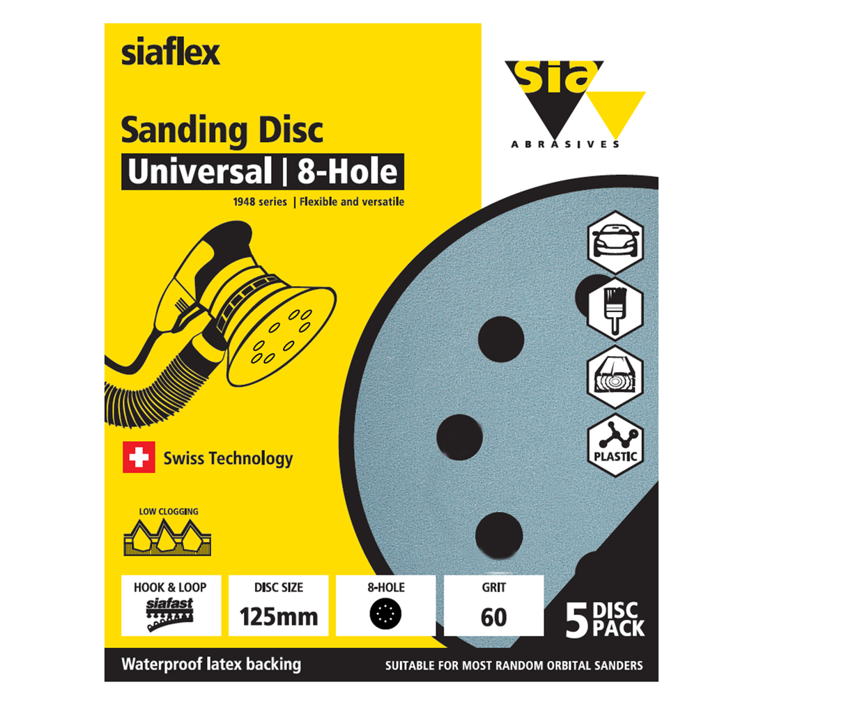 SIA Abrasives 1948 siaflex Sanding Disc 125mm 8-Hole Pack of 5