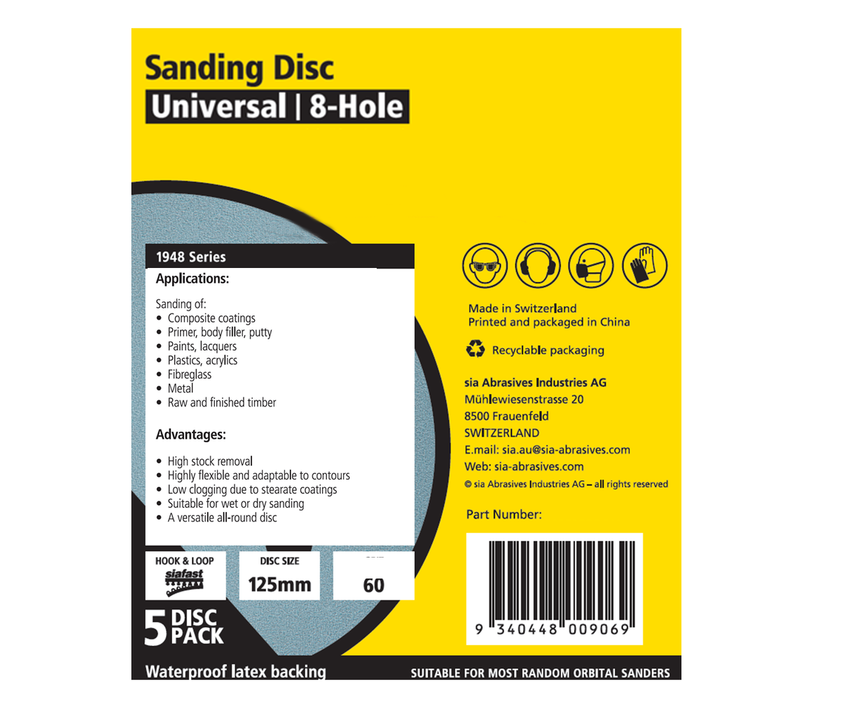 SIA Abrasives 1948 siaflex Sanding Disc 125mm 8-Hole Pack of 5