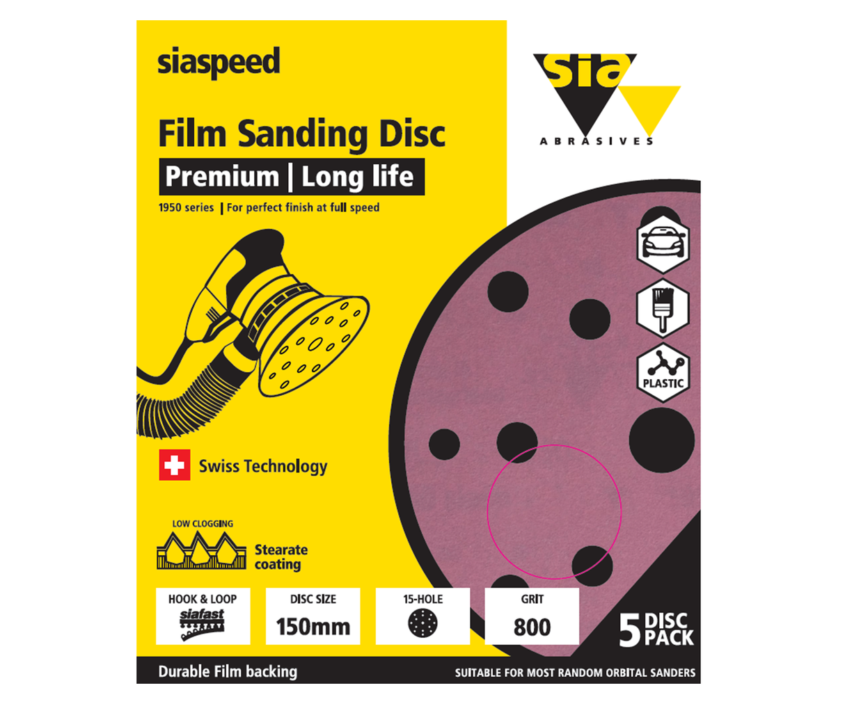 SIA Abrasives 1950 siaspeed Sanding Disc 150mm Pack of 5