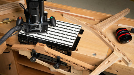 Shaper Tools Origin Handheld CNC Router Bundle in use on woodworking project