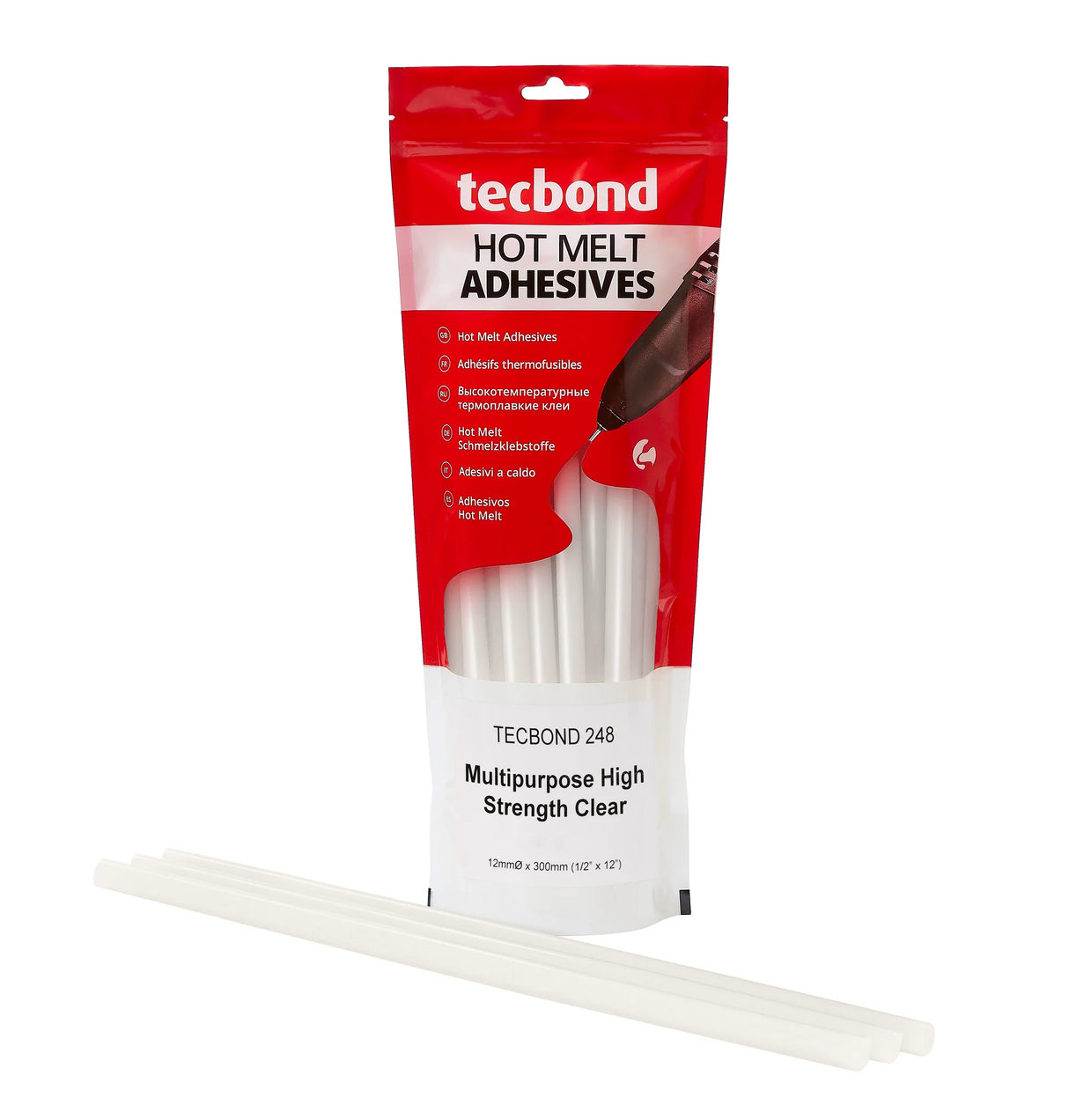 Power Adhesives Tecbond 248 High Strength Construction Hot Melt Glue Sticks 12 x 300mm Pack of 10