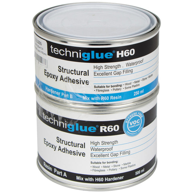 Techniglue R60 Resin & H60F Fast Hardener Kit - Epoxy resin and structural hardener combo for high-strength waterproof adhesive