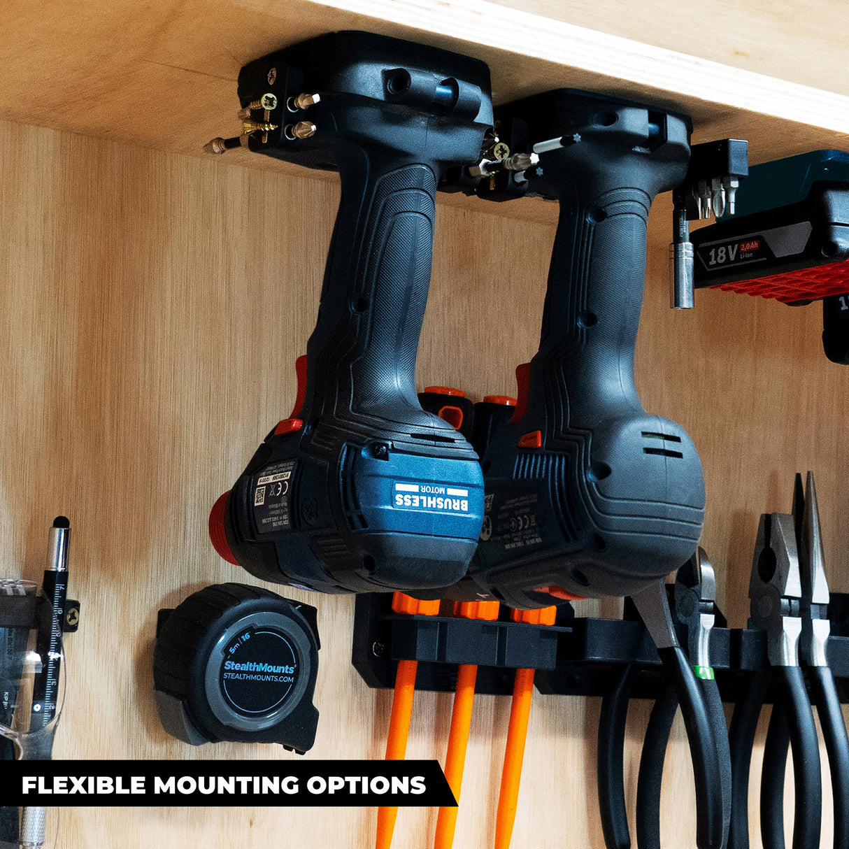 StealthMounts Tool Mounts for Bosch 18V Pack of 4 Black